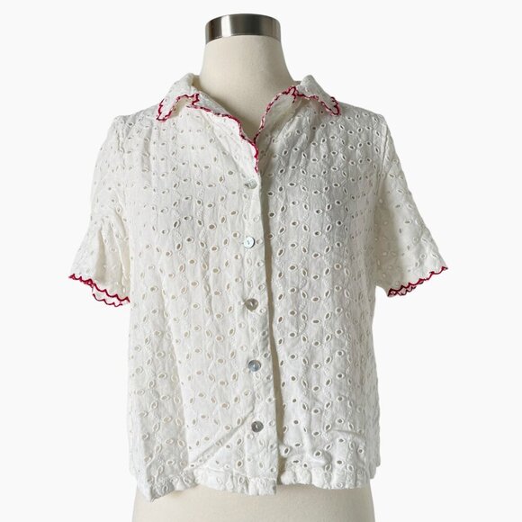 Rouje Paris Aneth White Eyelet Button Shirt Blouse Top - Picture 8 of 8